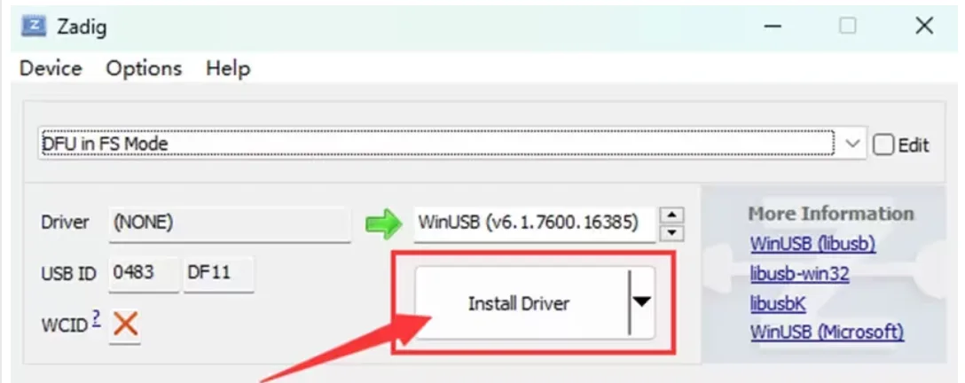 安装 WinUSB 驱动