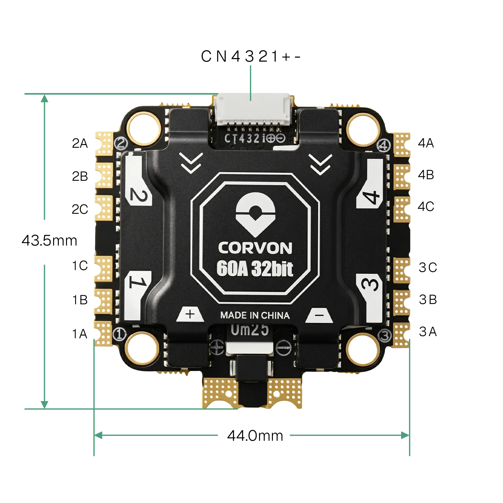 CORVON 60A 32bit 四合一电调机械尺寸图