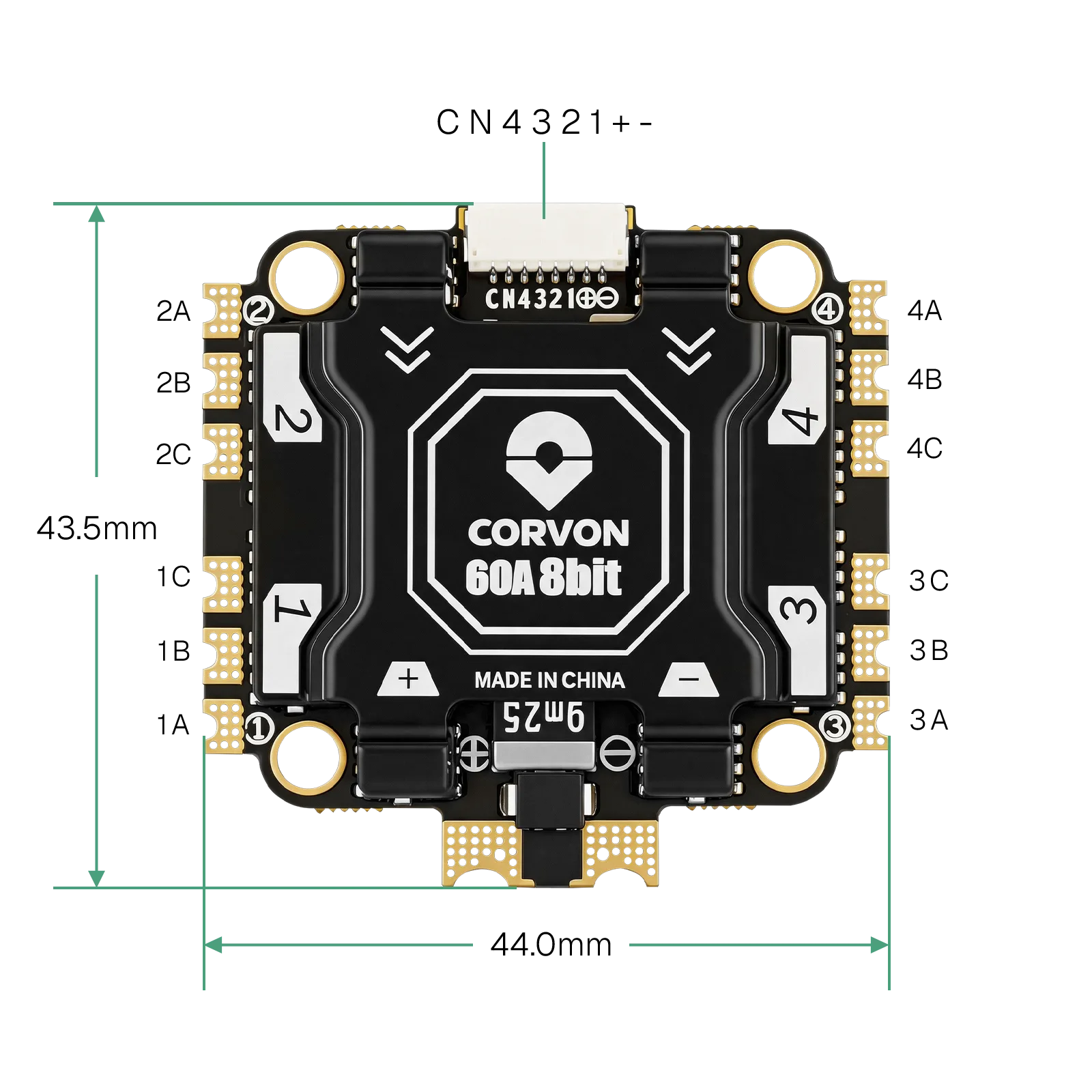 CORVON 60A 8bit 四合一电调机械尺寸图